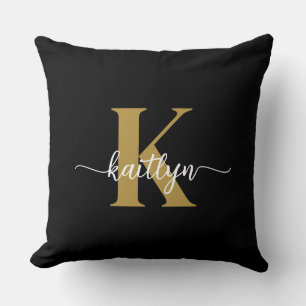 Black Gold Script Monogram Cushion