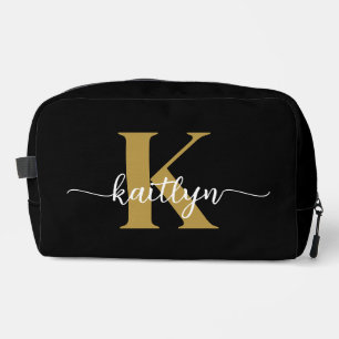 Black Gold Script Monogram Dopp Kit