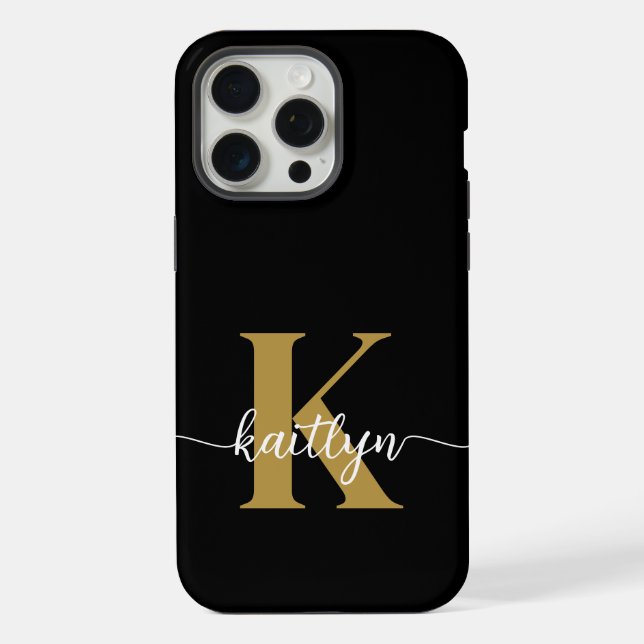 Black Gold Script Monogram iPhone Case (Back)