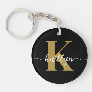 Black Gold Script Monogram Key Ring