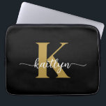 Black Gold Script Monogram Laptop Sleeve<br><div class="desc">This simple,  elegant black 13" laptop sleeve with your first name in a trendy script font in white and your first initial in a modern cap font in gold is perfect for you.  It's stylish and trendy and yet very classic. It's unique - like you!</div>