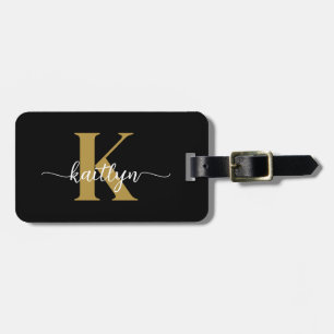 Black Gold Script Monogram Luggage Tag