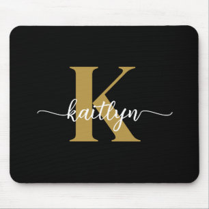 Black Gold Script Monogram Mouse Mat
