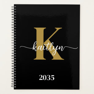 Black Gold Script Monogram Planner