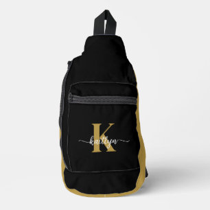 Black Gold Script Monogram Sling Bag