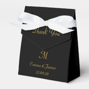 Black & Gold Script Monogram Wedding Thank You Favour Box