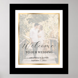 Black Gold Script Photo Wedding Welcome Sign