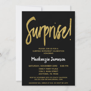 Black Gold Script Surprise Retirement Invitation