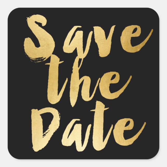 Black & Gold Script Type SAVE THE DATE Sticker (Front)