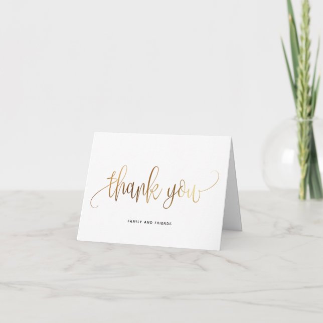 Black Gold Script Typography Wedding Thank You (Front)