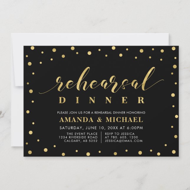 Black & Gold Script Wedding Rehearsal Dinner Invit Invitation (Front)