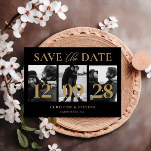 Black Gold Script Wedding Save The Date Photo Postcard