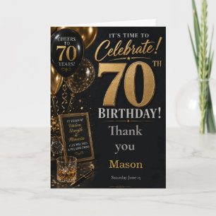 Black Gold Seventieth Birthday Party Thank You Card