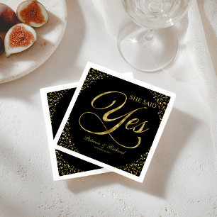 Black Gold She Said Yes Engagement Party Napkin