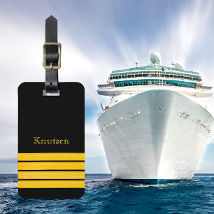 Black gold ship captain stripes luggage tag
