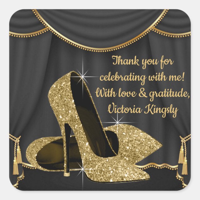 Black Gold Shoe Birthday Party Favour Stickers (Front)