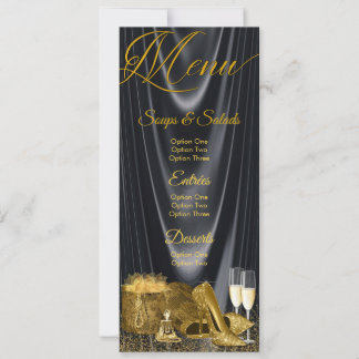 Black Gold Shoe Woman Birthday Menu Program Invitation