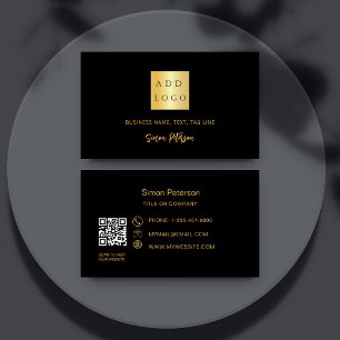 Black gold signature script QR code logo Business Card