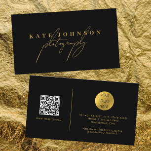 Black Gold Signature Script QR Code Social Media  Business Card