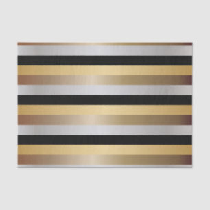 Black, Gold, Silver and Bronze Metallic Stripes Tissue Paper