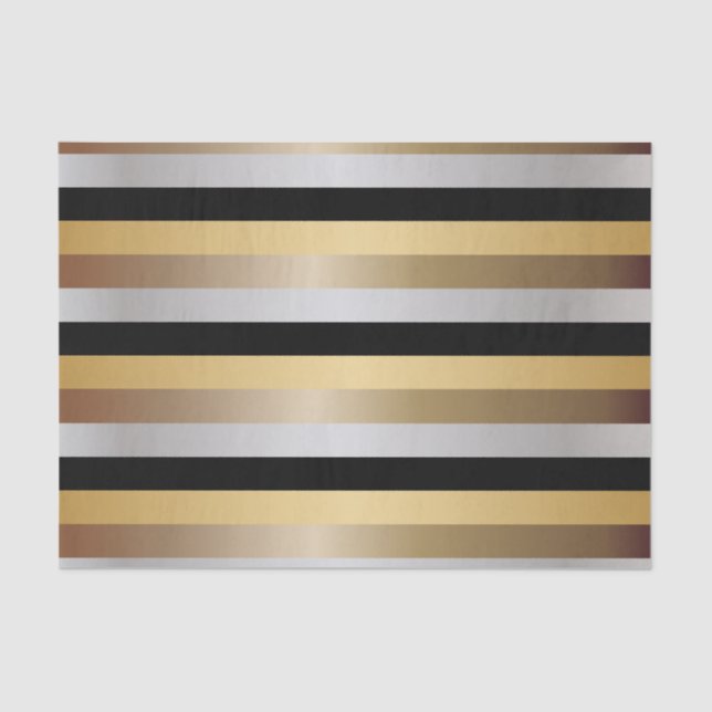 Black, Gold, Silver and Bronze Metallic Stripes Tissue Paper (Front)