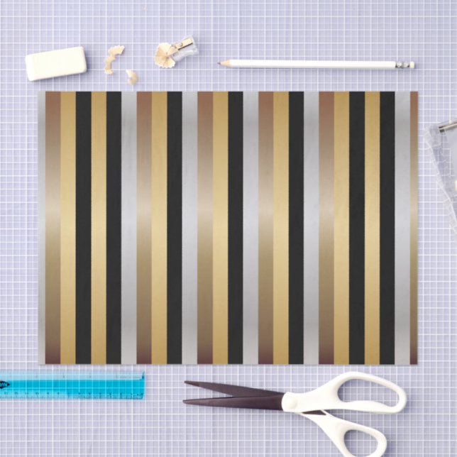 Black, Gold, Silver and Bronze Stripes Tissue Paper (Craft)
