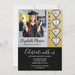 Black Gold Silver Graduation Photo Invitation