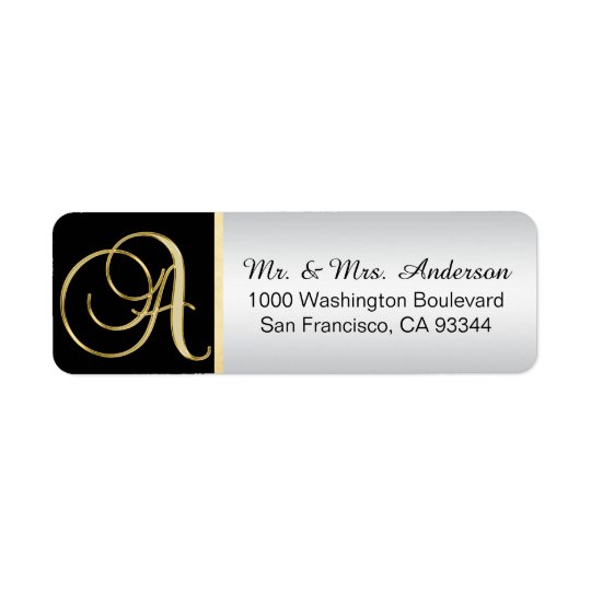 Black Gold Silver Monogram Return Address Envelope Return Address Label