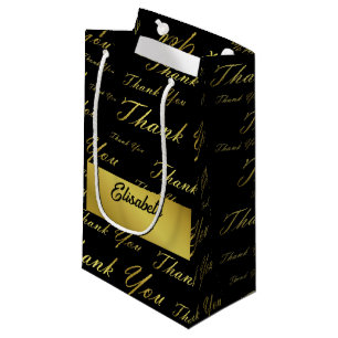 black, gold, silver, thank + you, flowers, floral, small gift bag