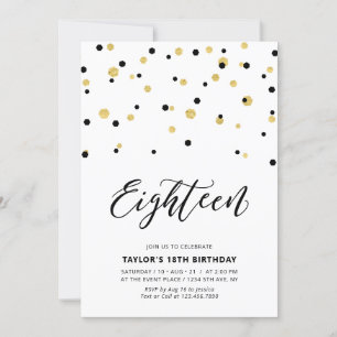 Black & Gold Simple 18th Teen Birthday Party Invitation