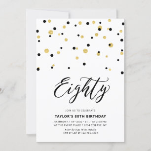 Black & Gold Simple Eighty 80th Birthday Party Invitation