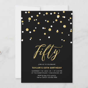 Black & Gold Simple Fifty 50th Birthday Party Invi Invitation