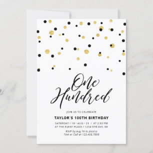 Black & Gold Simple Hundred 100th Birthday Party Invitation