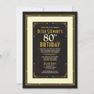 Black Gold Simple Man's Classic 80th Birthday Invitation