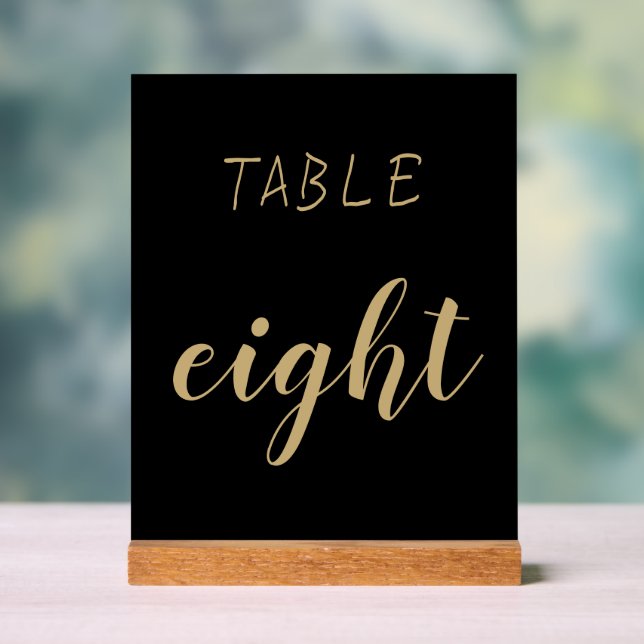 Black Gold Simple Modern Cute Table Number Acrylic Sign (Neutral)
