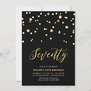 Black & Gold Simple Seventy 70th Birthday Party In Invitation