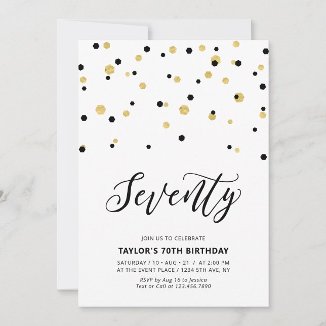 Black & Gold Simple Seventy 70th Birthday Party Invitation (Front)