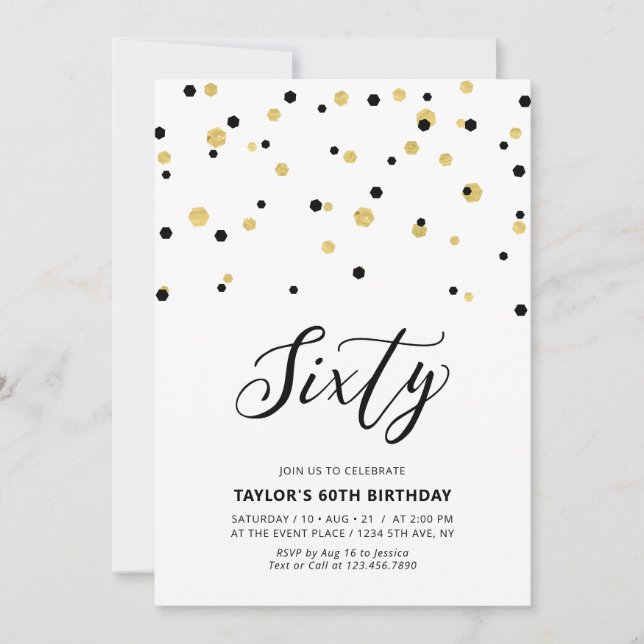Black & Gold Simple Sixty 60th Birthday Party Invitation (Front)