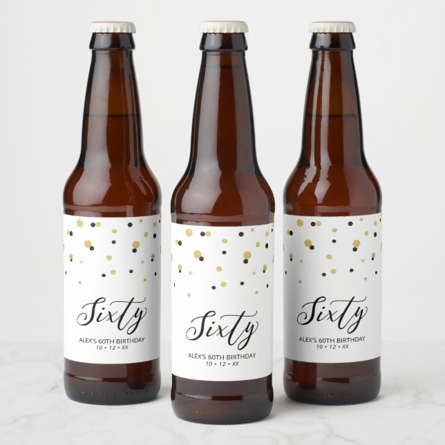 Black & Gold Sixty | 60th Birthday Party Beer Bottle Label (Bottles)