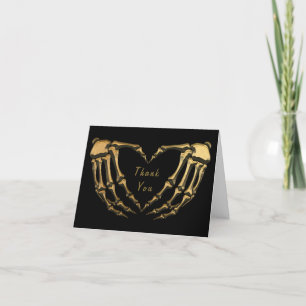 Black Gold Skeleton Gothic Hands Love Heart Shape Thank You Card