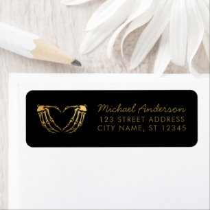 Black Gold Skeleton Hands Heart Return Address    
