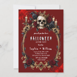Black Gold Skull Adult Halloween Party Invitation