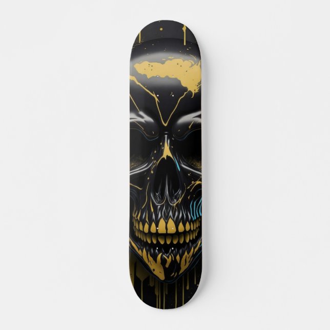 Black & Gold Skull - Numb-Skulls Design Skateboard (Front)