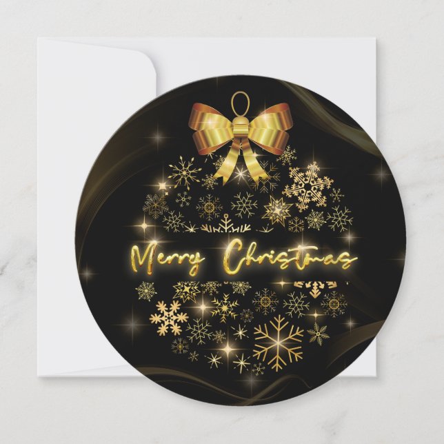 Black Gold snow Christmas ball with sparkle light Holiday Card (Front)