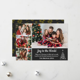 Black Gold Snowflake 4 PhotoCollage Christmas Card