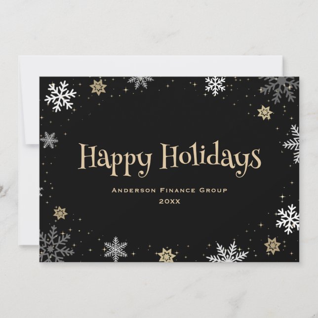 Black Gold Snowflake Corporate Business Holiday Card (Front)