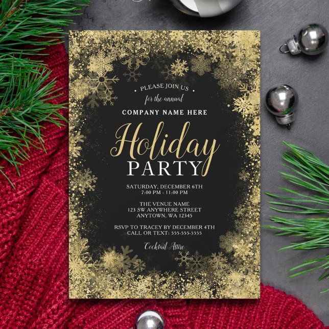 Black Gold Snowflake Corporate Holiday Party Invitation (Creator Uploaded)