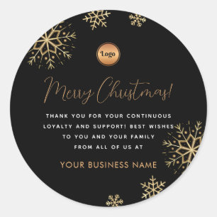 Black Gold Snowflake Custom Company Logo Christmas Classic Round Sticker