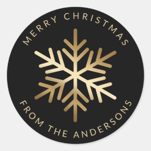 Black Gold Snowflake Family Merry Christmas Classic Round Sticker