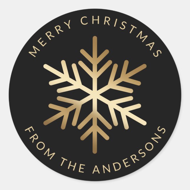 Black Gold Snowflake Family Merry Christmas Classic Round Sticker (Front)